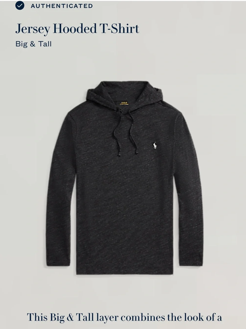Polo Ralph Lauren Men's Big & Tall Jersey Hooded T-Shirt Sz 3XB Black Marl